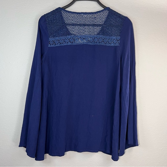 Love Navy Blue Square Neck Long Sleeve Blouse - Picture 5 of 6